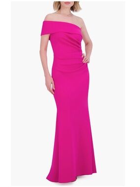 Eliza J Off The Shoulder Fit‎ & Flare Gown, Pink (Fuchsia Lipstick), Size 4, NWT